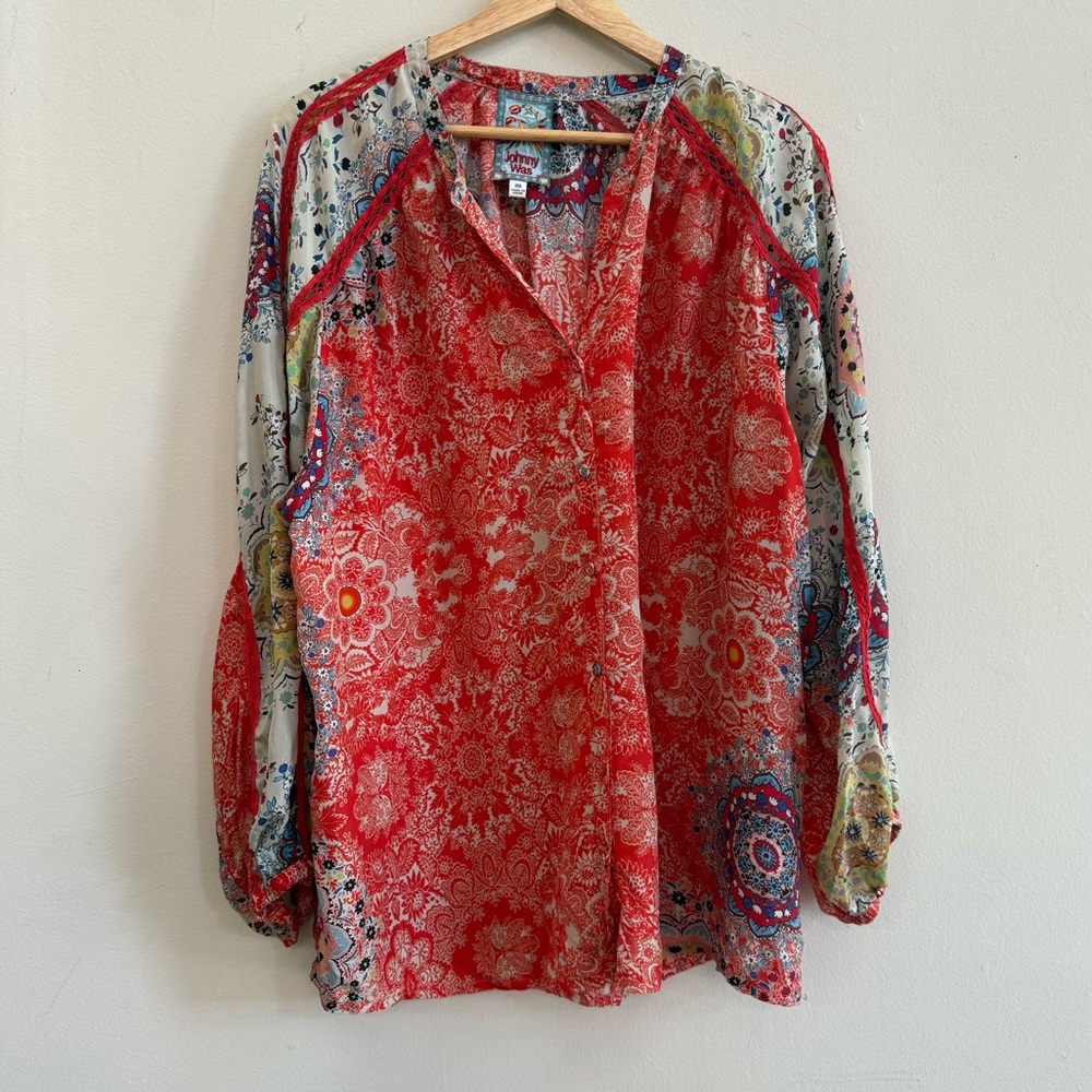 Johnny Was Silk Floral Blouse  XXL